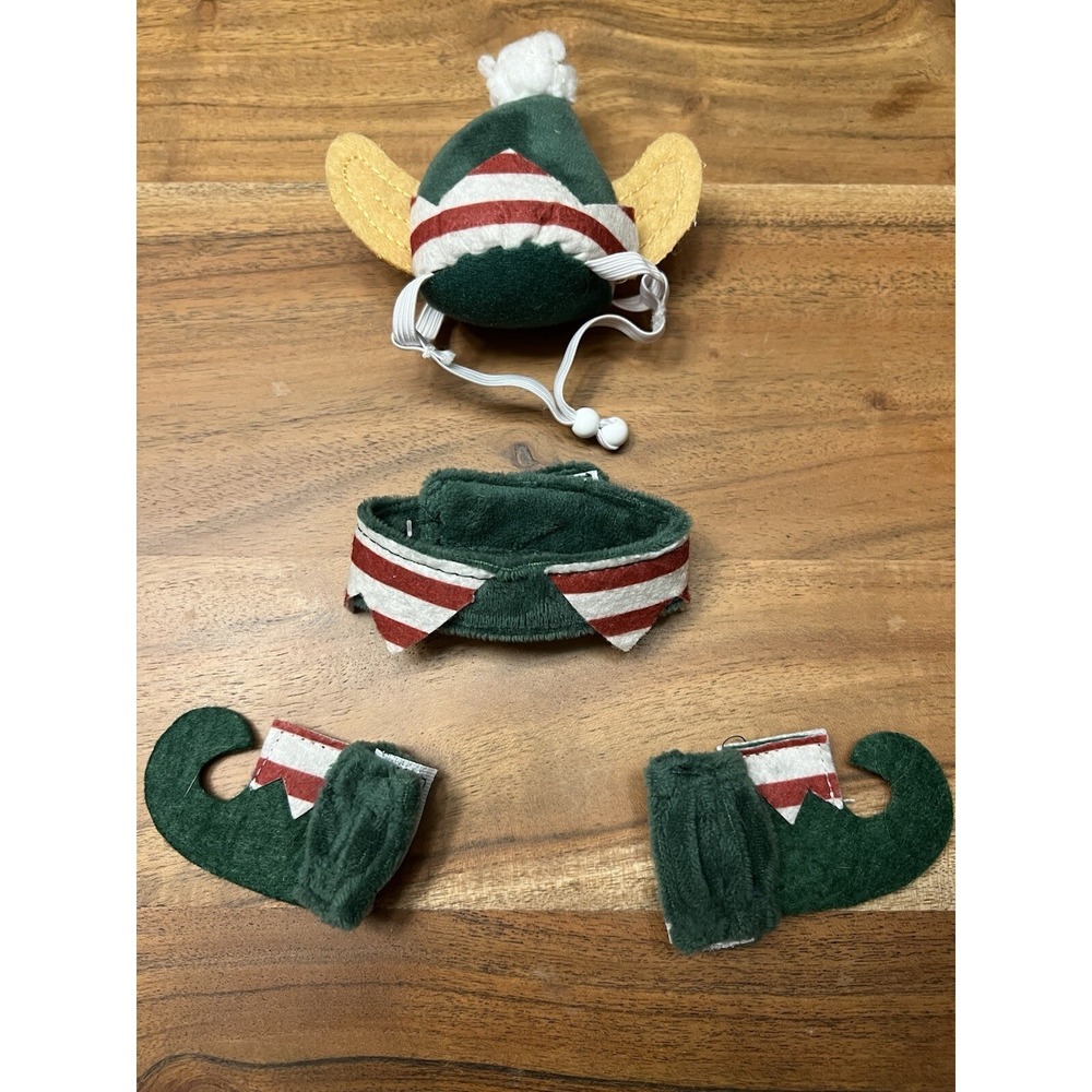 Green Christmas Elf Pet Costume Set Hat Collar Shoes Small Dog Cat Holiday